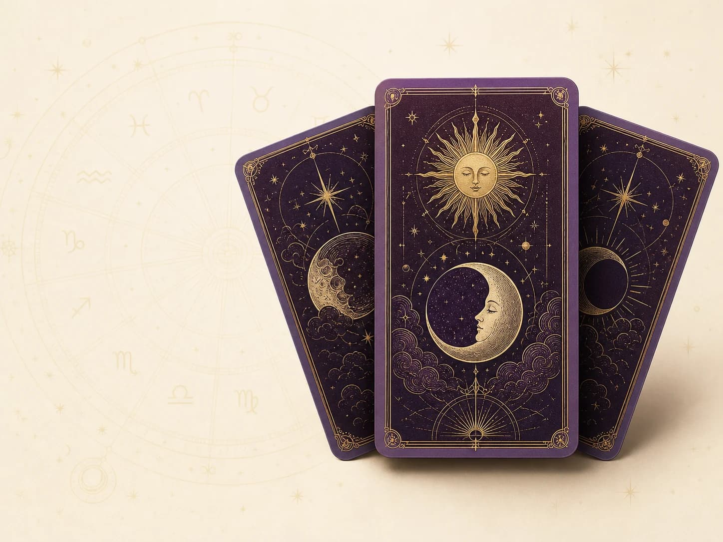 An ornate fan of celestial tarot cards